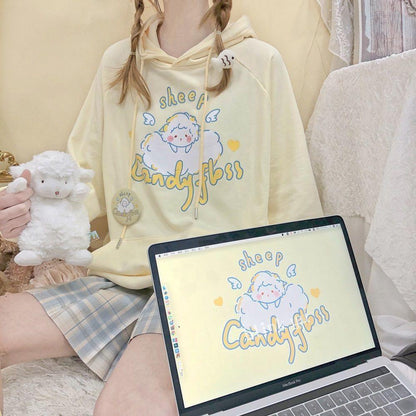 Sheep Candyfloss Hoodie - fairy kei, hooded, hoodie, hoodies, kawaii