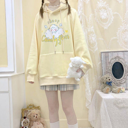 Sheep Candyfloss Hoodie - fairy kei, hooded, hoodie, hoodies, kawaii