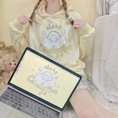 Sheep Candyfloss Hoodie - fairy kei, hooded, hoodie, hoodies, kawaii