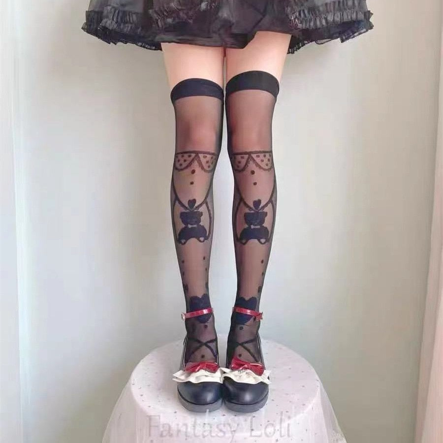 Sheer Lolita Nylon Thigh Highs - nylon, nylons, socks, stockings, tights Kawaii Babe