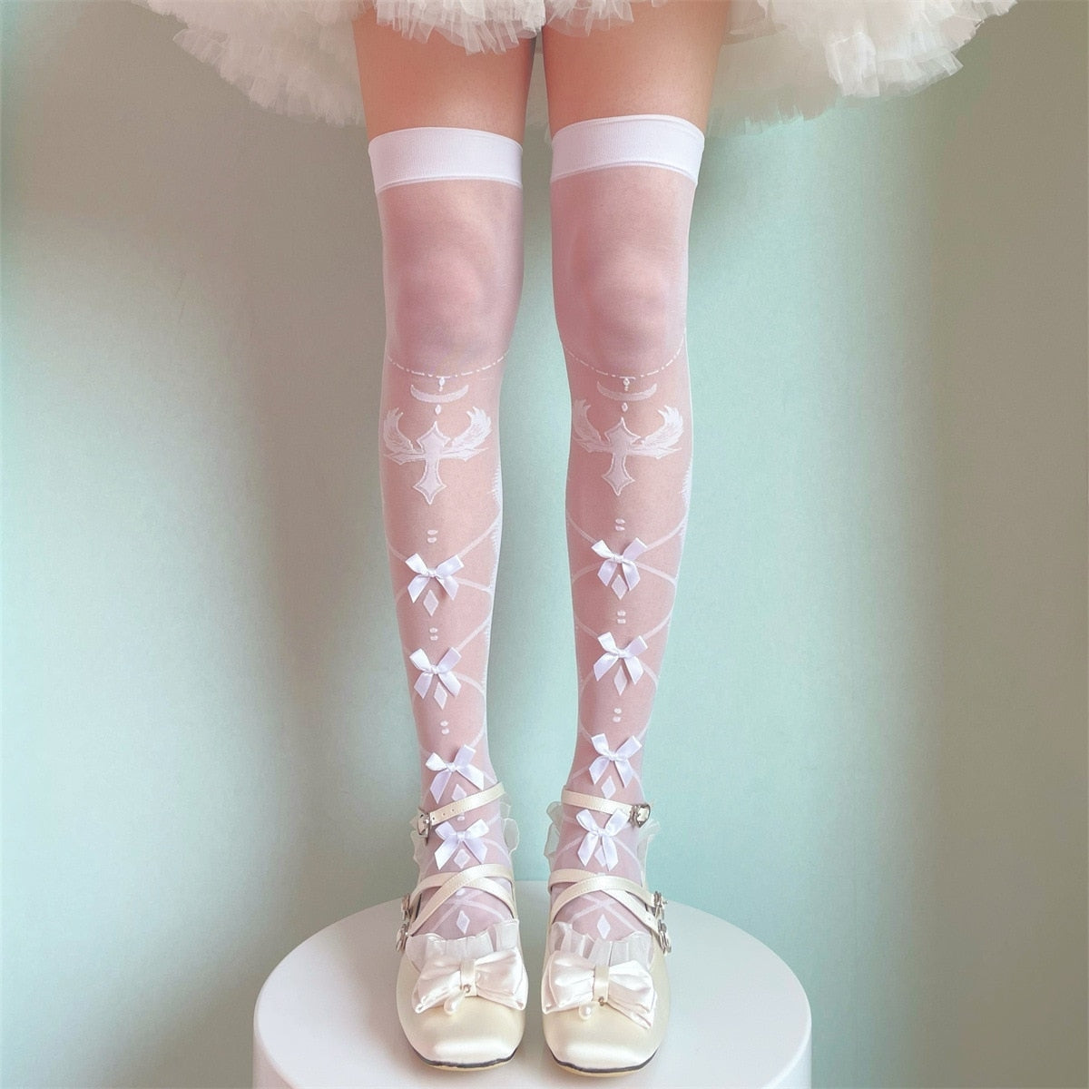 Sheer Lolita Nylon Thigh Highs - nylon, nylons, socks, stockings, tights Kawaii Babe