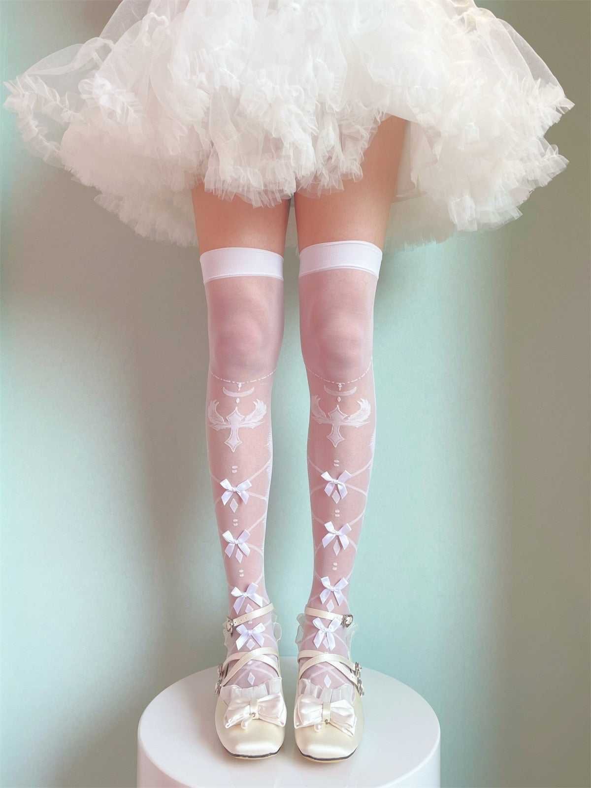 Sheer Lolita Nylon Thigh Highs - nylon, nylons, socks, stockings, tights Kawaii Babe