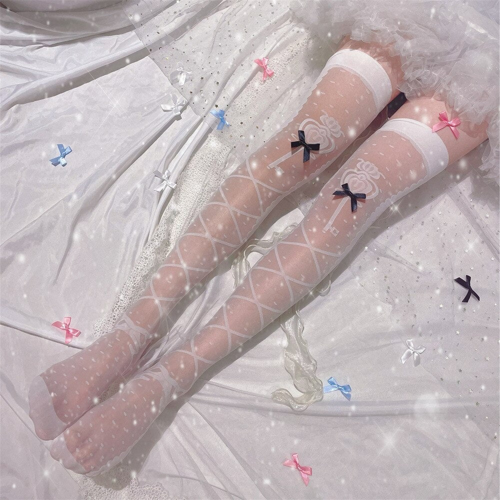Sheer Lolita Nylon Thigh Highs - nylon, nylons, socks, stockings, tights Kawaii Babe
