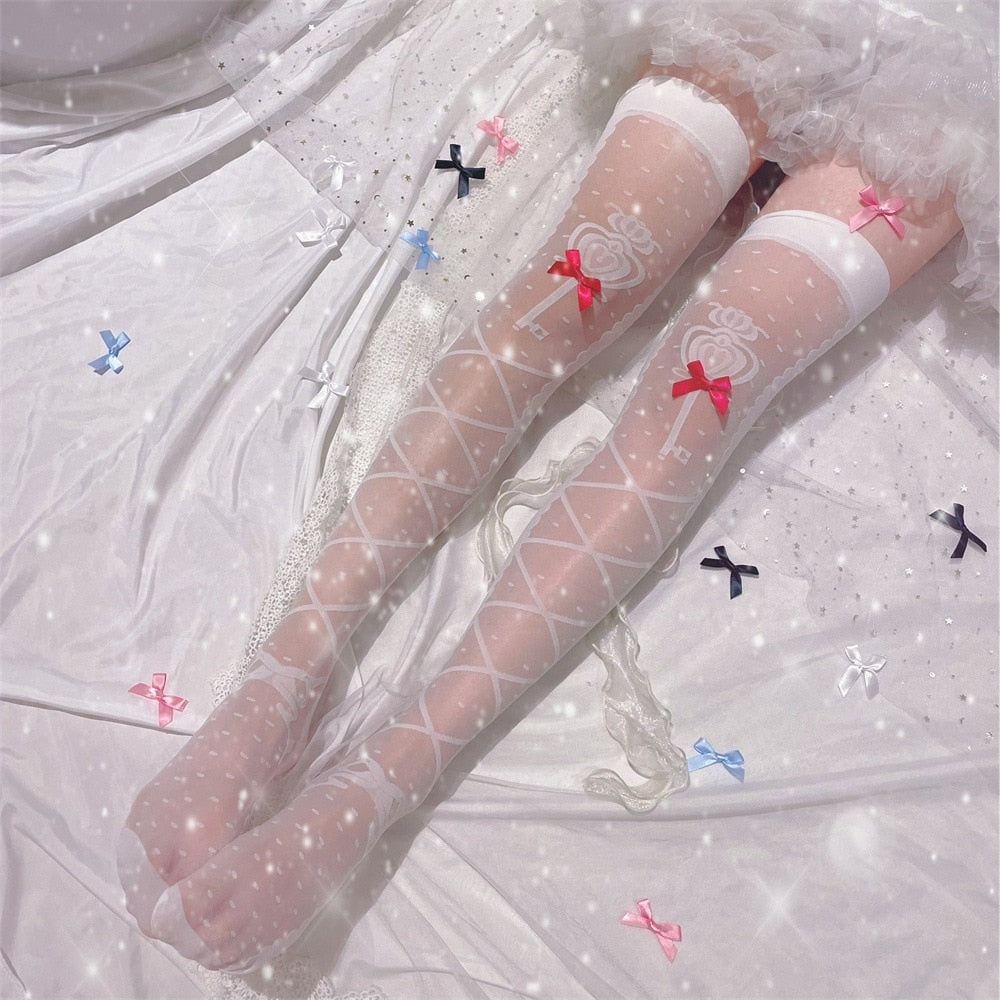 Sheer Lolita Nylon Thigh Highs - nylon, nylons, socks, stockings, tights Kawaii Babe