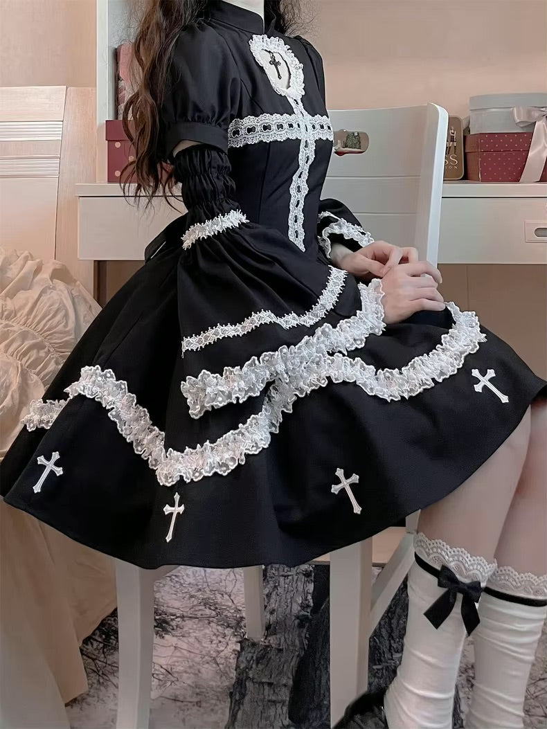 The sinning maid dress - cross - dress - embroidery - goth - gothic