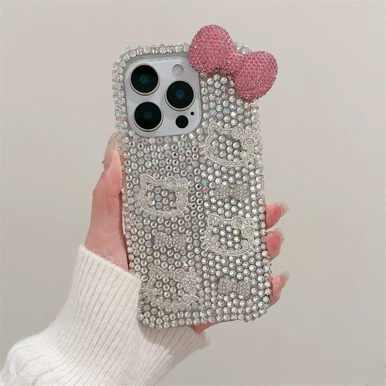 Sparkling Rhinestone Kitty iPhone Case With Crystal Chain