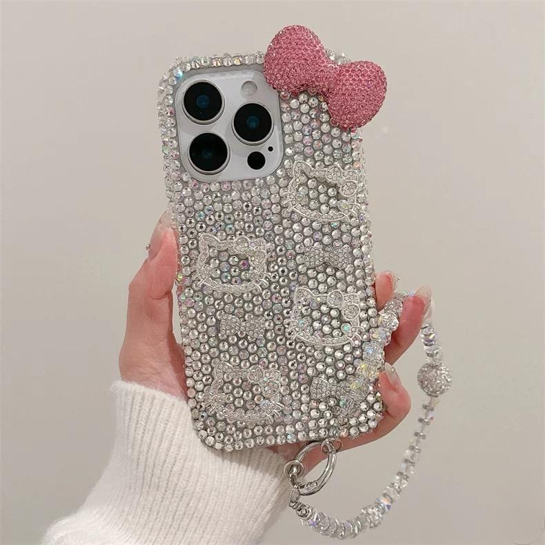 Sparkling Rhinestone Kitty iPhone Case With Crystal Chain