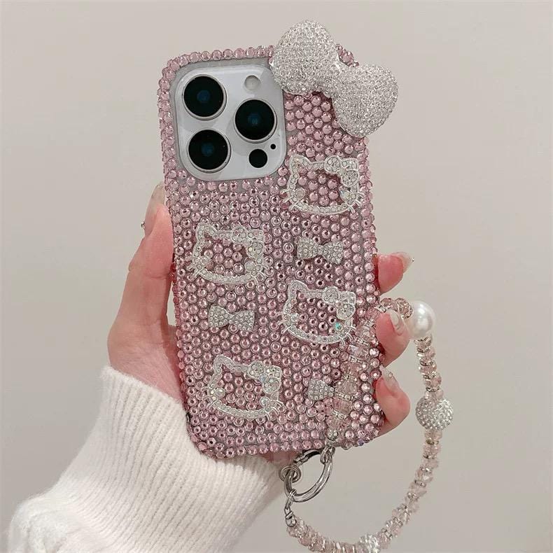 Sparkling Rhinestone Kitty iPhone Case With Crystal Chain