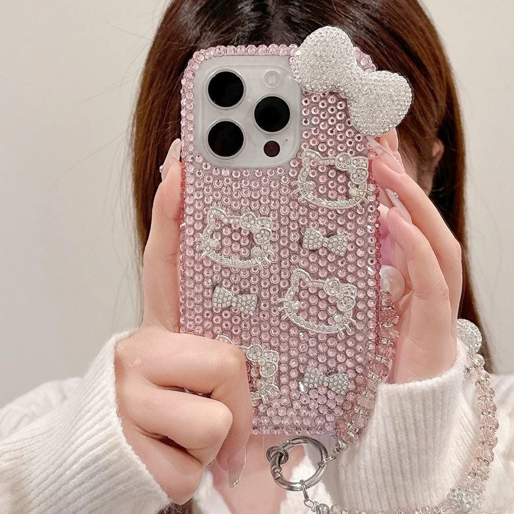 Sparkling Rhinestone Kitty iPhone Case With Crystal Chain