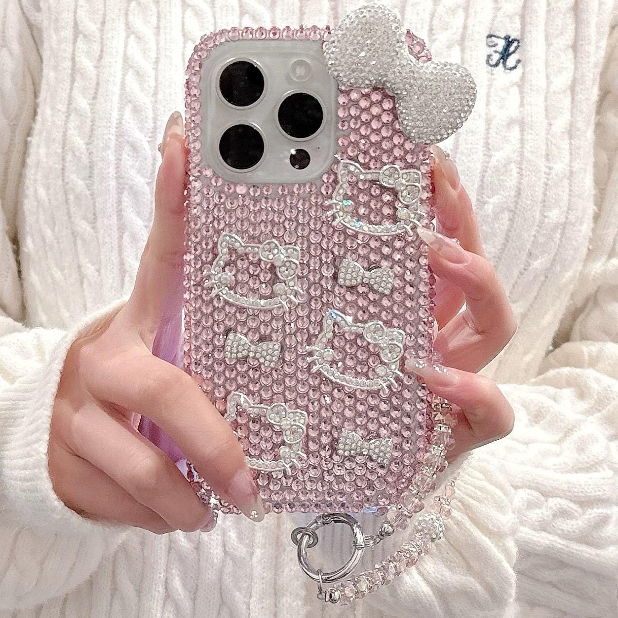 Sparkling Rhinestone Kitty iPhone Case With Crystal Chain