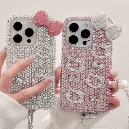 Sparkling Rhinestone Kitty iPhone Case With Crystal Chain