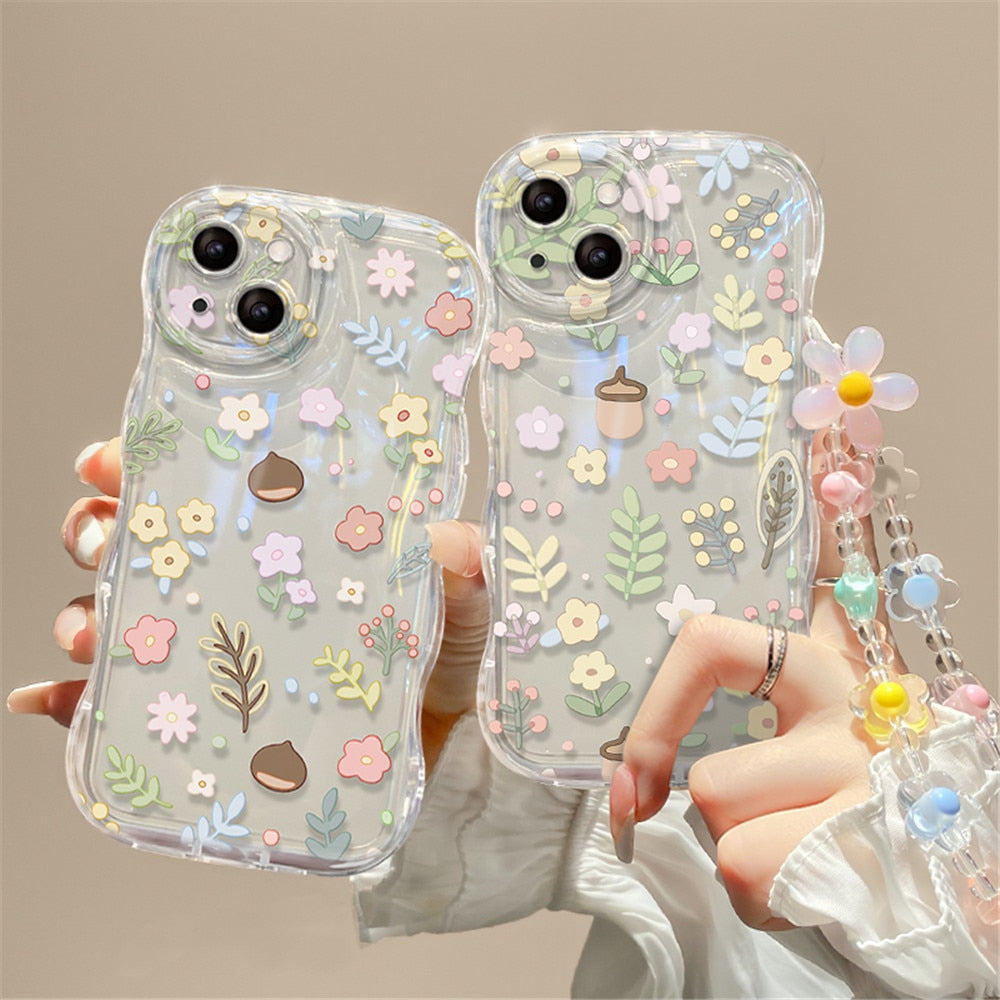 Spring flower iphone case with chain - case - chain - cottagecore - floral - flowers