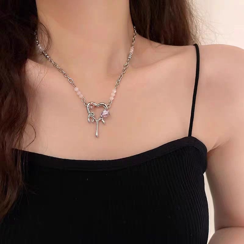 Trendy Rhinestone Melting Heart Necklace