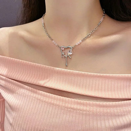 Trendy Rhinestone Melting Heart Necklace