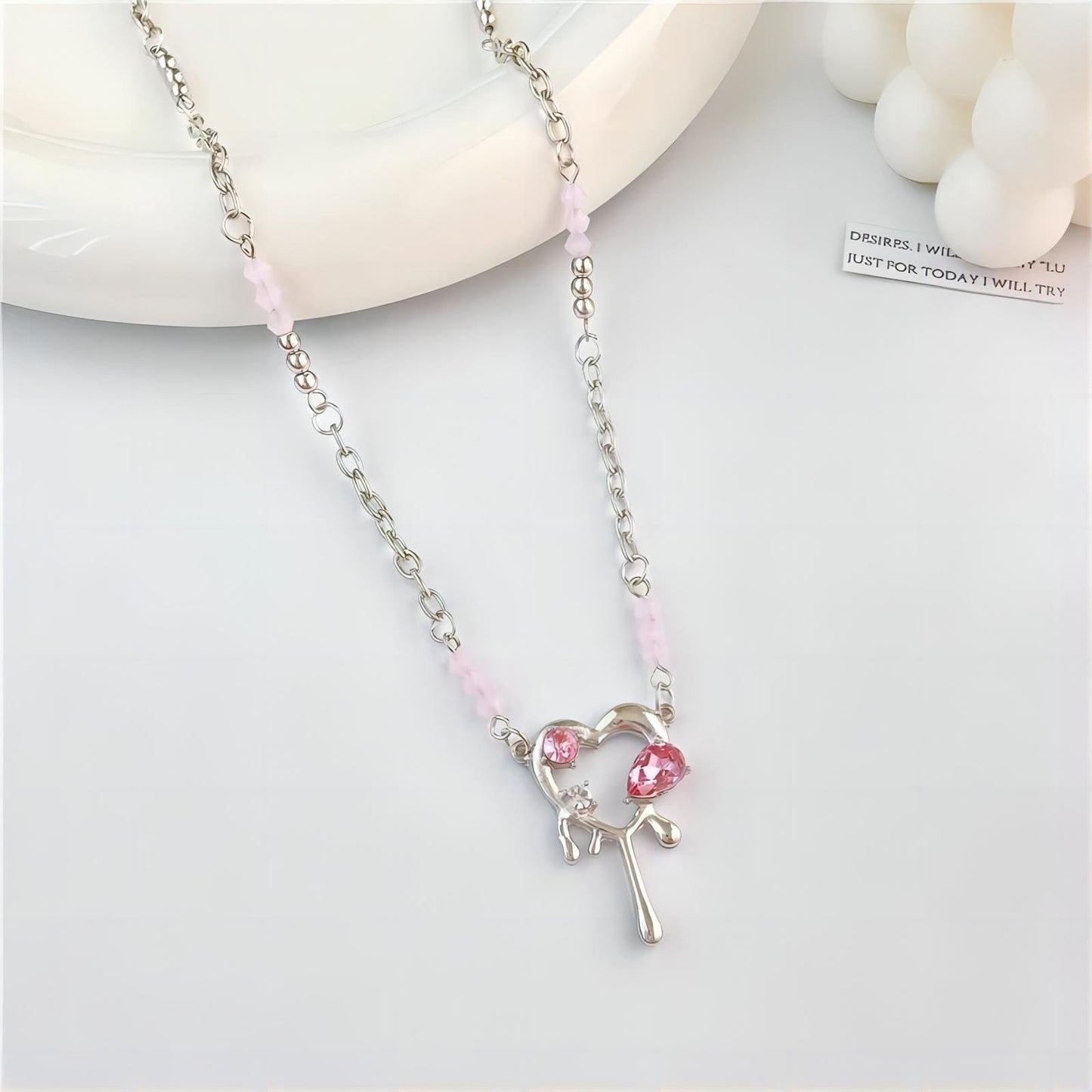 Trendy Rhinestone Melting Heart Necklace