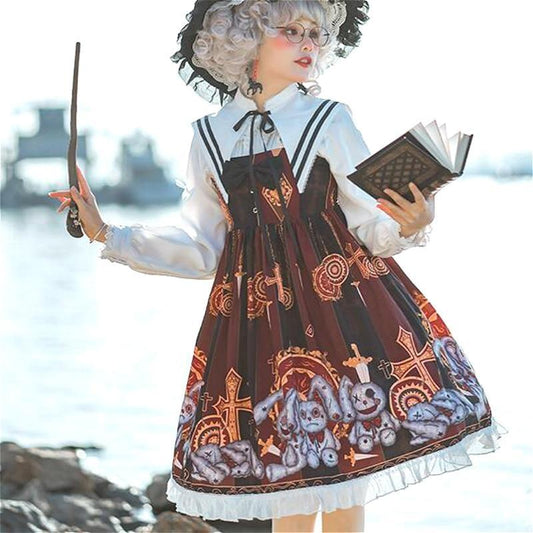 Steampunk Macabre Lolita Dress - brown dress, dresses, goth girl