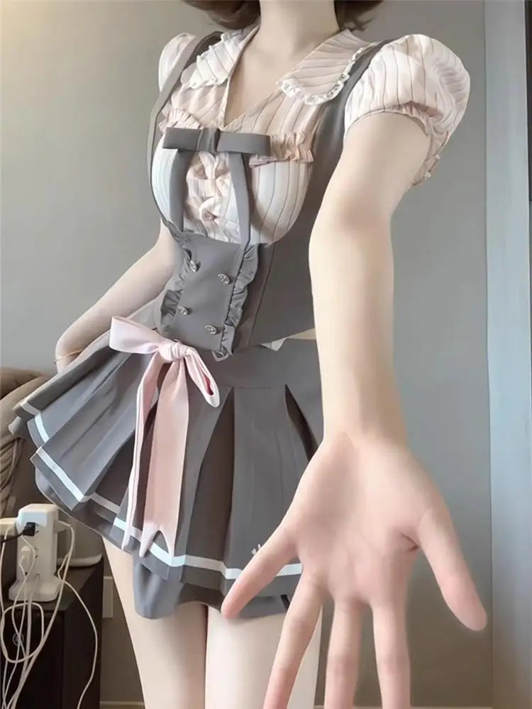 Kawaii steampunk maiden grey suspender school girl dress