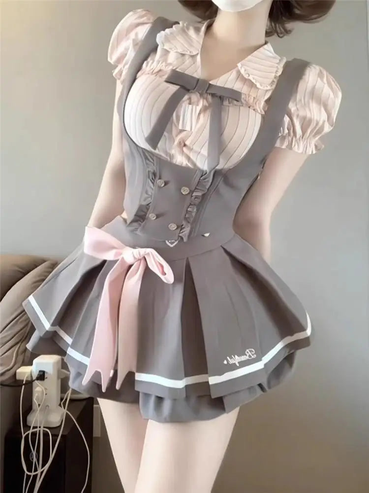 Kawaii steampunk maiden grey suspender school girl dress