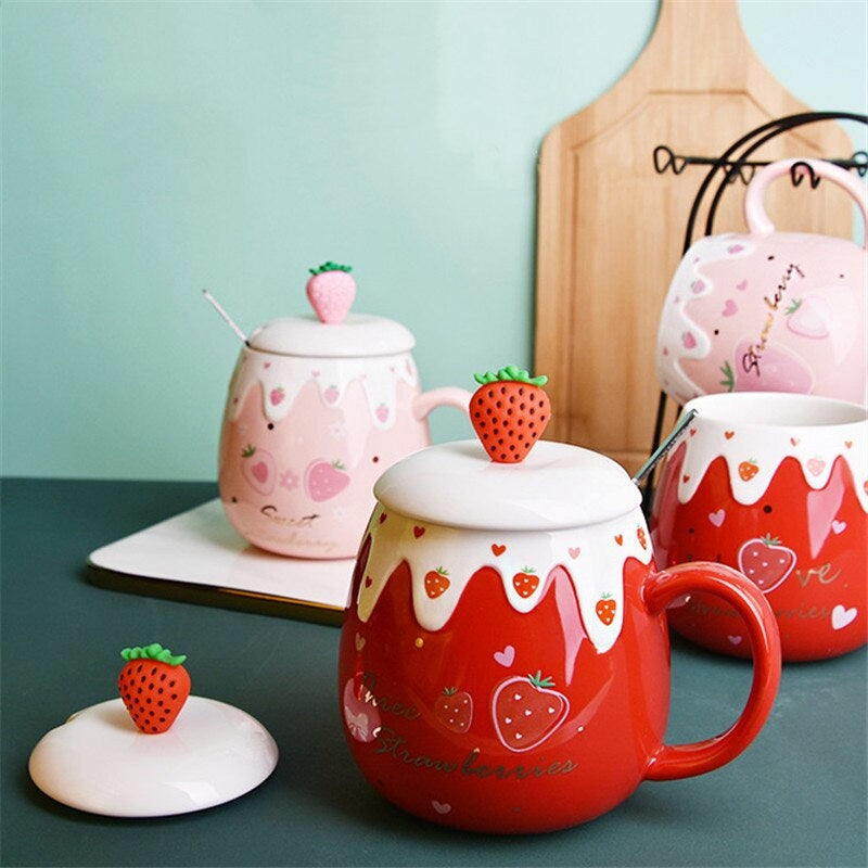 Strawberry Dessert Mugs - cups, mug, mugs, strawberry, strawberry cups Kawaii Babe