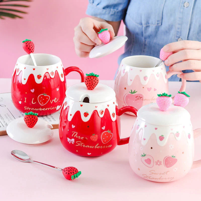 Strawberry Dessert Mugs - cups, mug, mugs, strawberry, strawberry cups Kawaii Babe