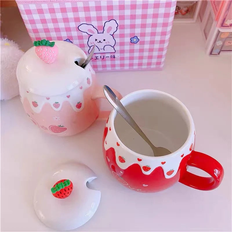 Strawberry Dessert Mugs - cups, mug, mugs, strawberry, strawberry cups Kawaii Babe