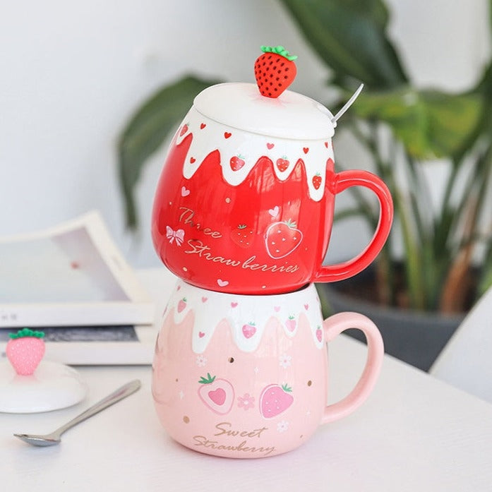 Strawberry Dessert Mugs - cups, mug, mugs, strawberry, strawberry cups Kawaii Babe