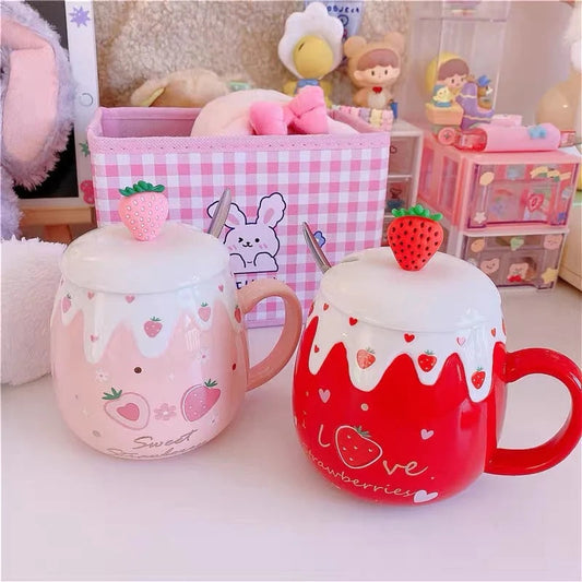 Strawberry Dessert Mugs - cups, mug, mugs, strawberry, strawberry cups Kawaii Babe