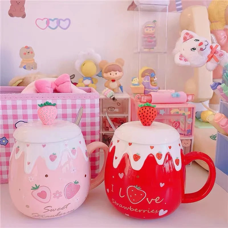 Strawberry Dessert Mugs - cups, mug, mugs, strawberry, strawberry cups Kawaii Babe