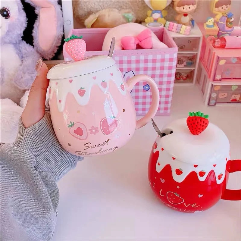 Strawberry Dessert Mugs - cups, mug, mugs, strawberry, strawberry cups Kawaii Babe