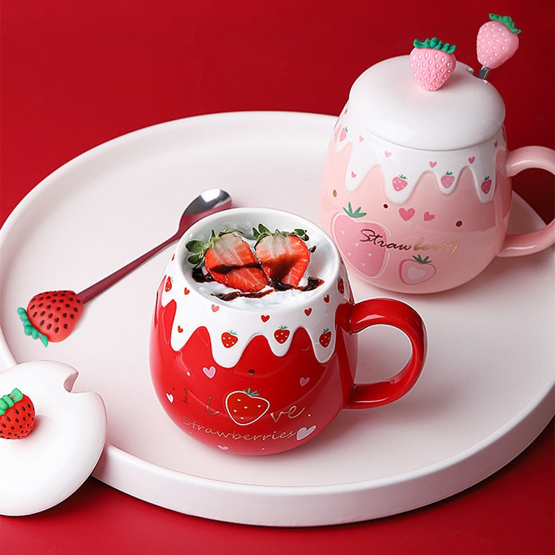 Strawberry Dessert Mugs - cups, mug, mugs, strawberry, strawberry cups Kawaii Babe