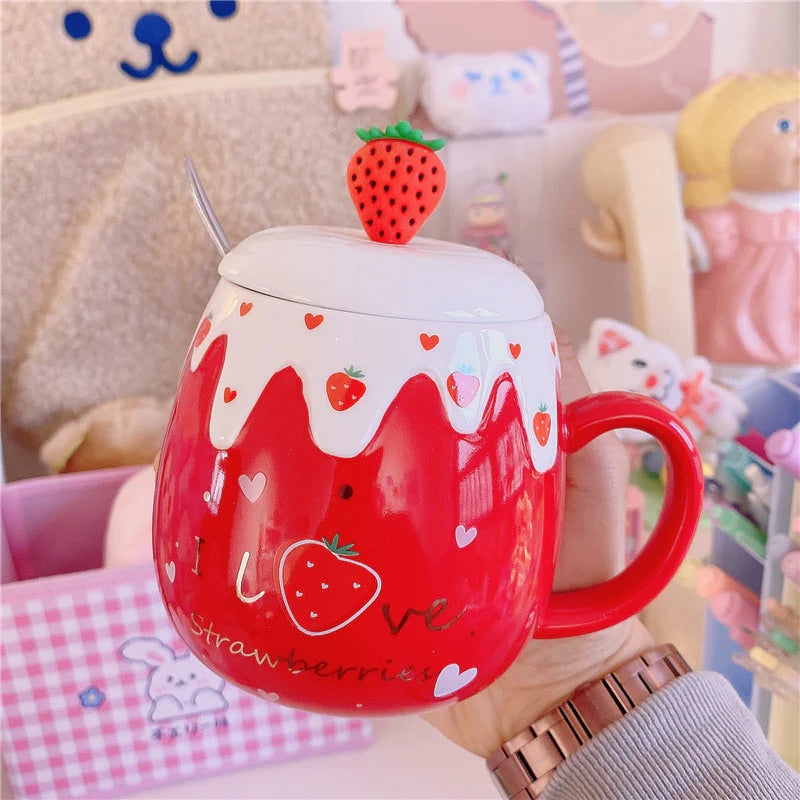 Strawberry Dessert Mugs - cups, mug, mugs, strawberry, strawberry cups Kawaii Babe