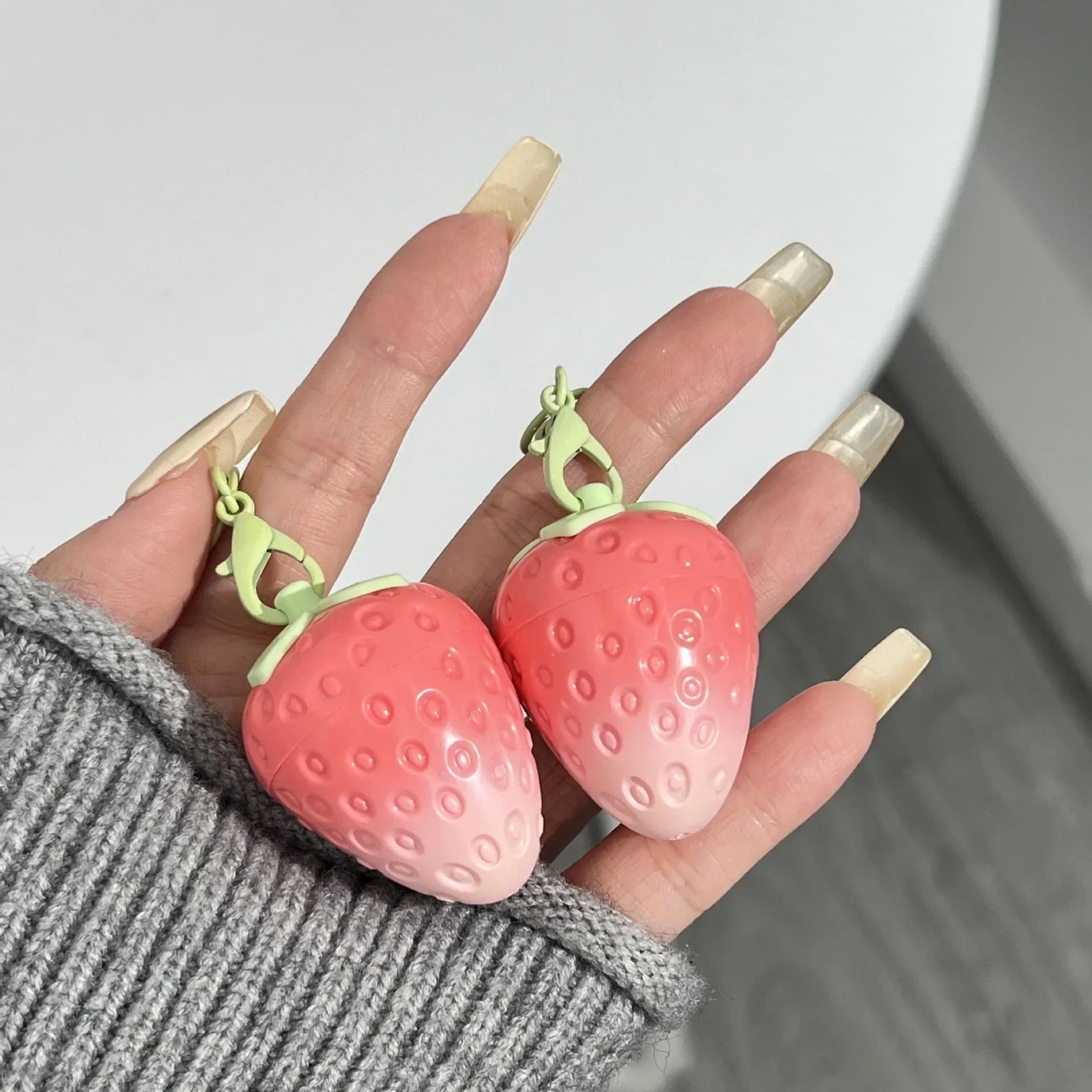 Kawaii strawberry keychain fruit moisturizing lip balm