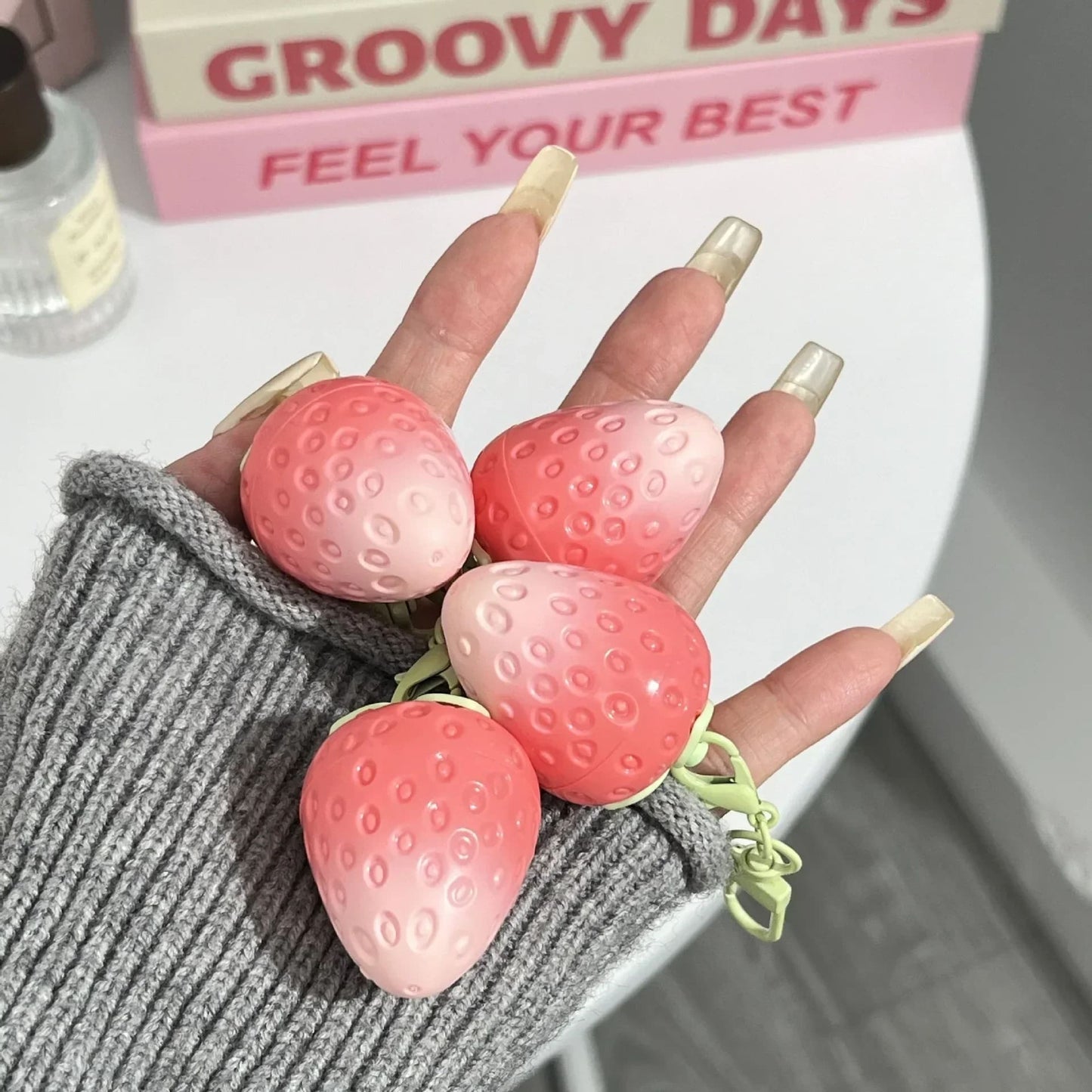 Kawaii strawberry keychain fruit moisturizing lip balm