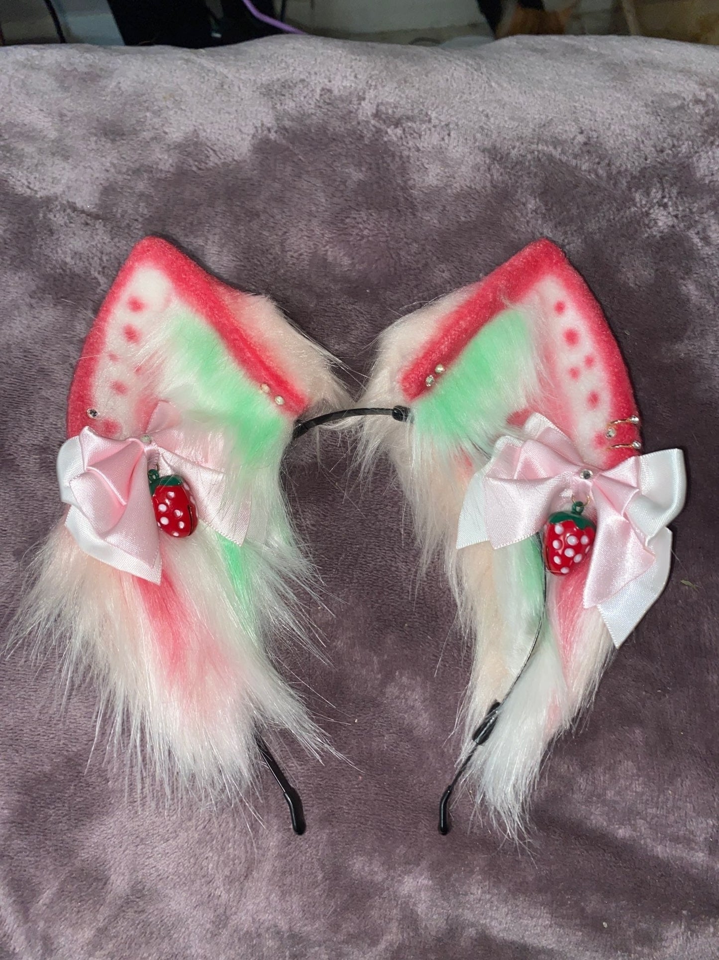 Strawberry Kitten Ears - cat ear, ears, headband, headbands, kitten