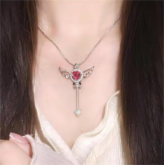 Collier baguette magique en forme de cœur rose doux