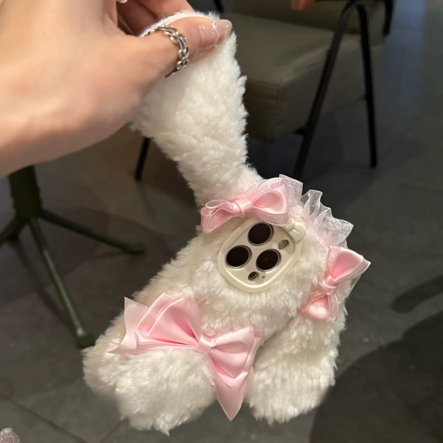 Pink Bowknot Plush Bunny iPhone Case