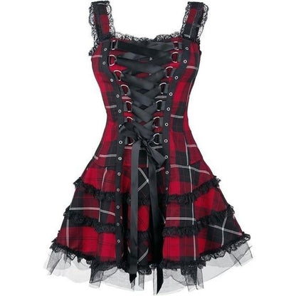 Tartan Pinup Dress - Red / XXXL - dress, dresses, goth, gothic, occult