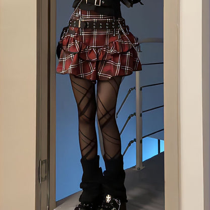 Tartan red plaid goth skirt - alternative - goth - gothic - kawaii - layers