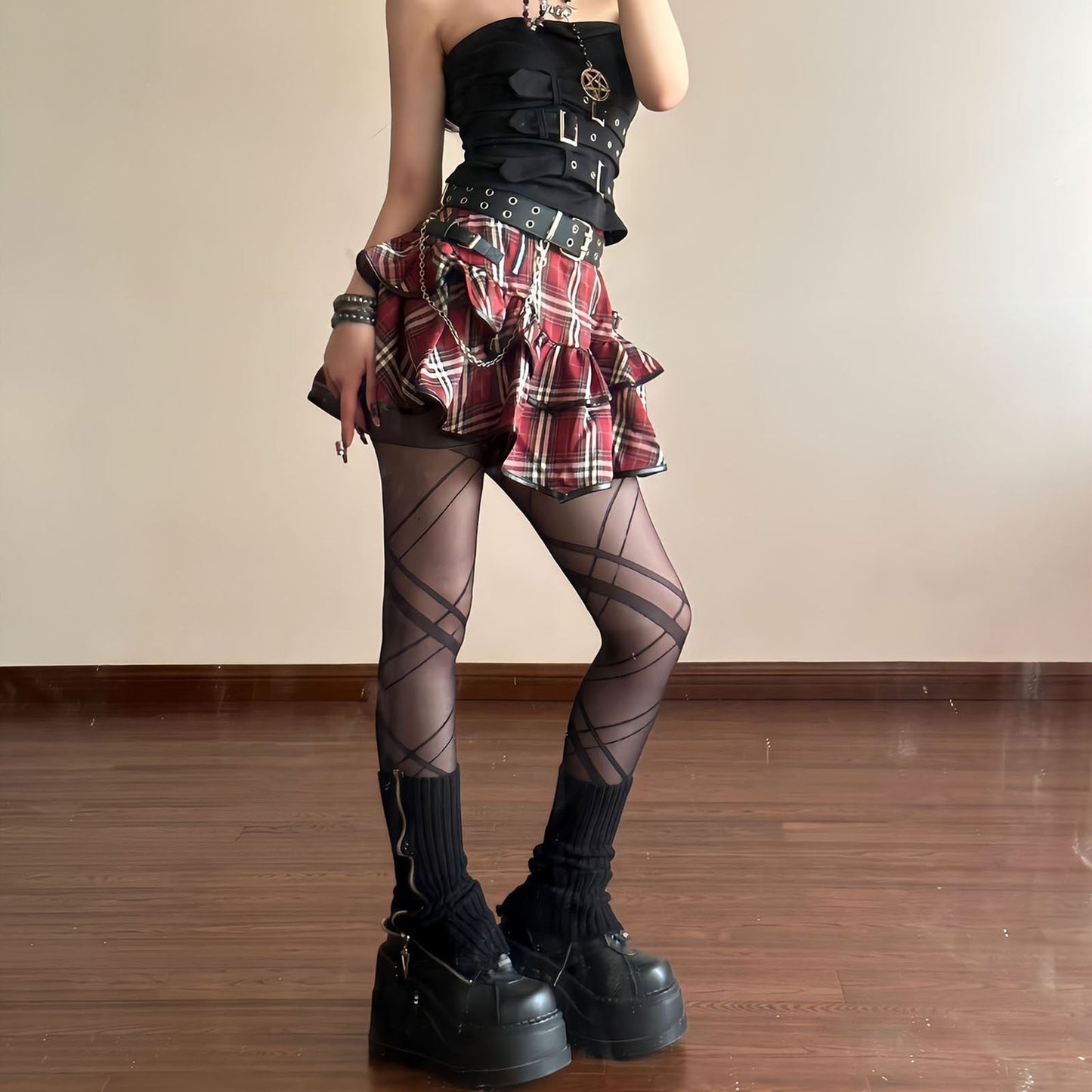 Tartan red plaid goth skirt - alternative - goth - gothic - kawaii - layers