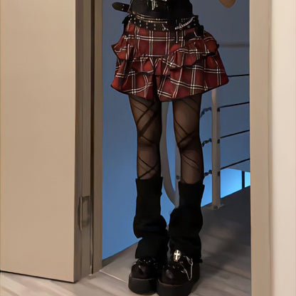 Tartan red plaid goth skirt - alternative - goth - gothic - kawaii - layers