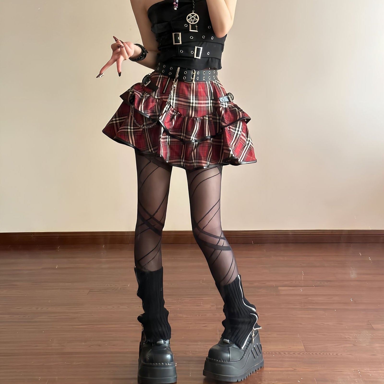 Tartan red plaid goth skirt - alternative - goth - gothic - kawaii - layers