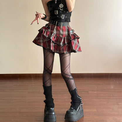 Tartan red plaid goth skirt - alternative - goth - gothic - kawaii - layers