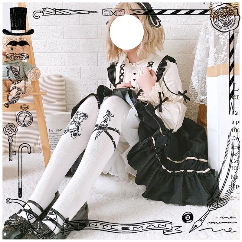 Teddy Bear Blade Lolita Stockings - bear, blade, creepy cute, gothic lolita, knife