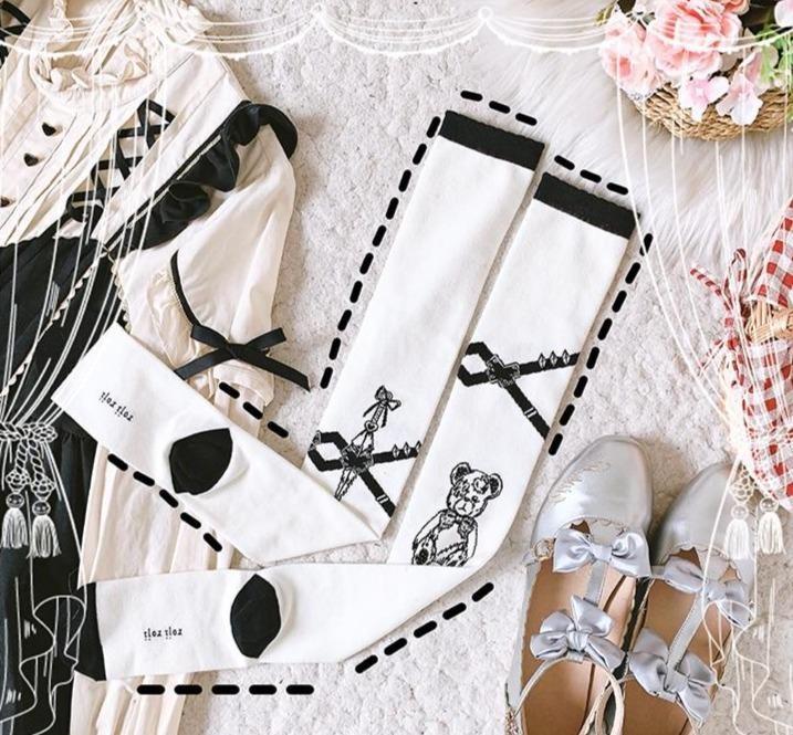 Teddy Bear Blade Lolita Stockings - bear, blade, creepy cute, gothic lolita, knife