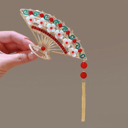 Temperament Flower Pearl Tassel Fan Shaped Hair Claw