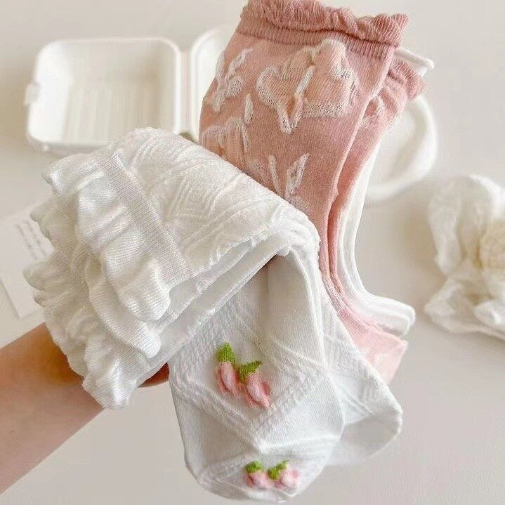 Textured Angelic Socks - angelcore, angelic, faecore, fairycore, rosebud Kawaii Babe