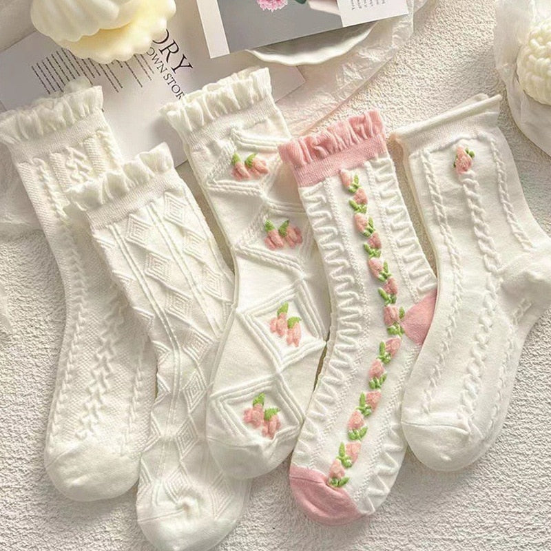 Textured Angelic Socks - angelcore, angelic, faecore, fairycore, rosebud Kawaii Babe