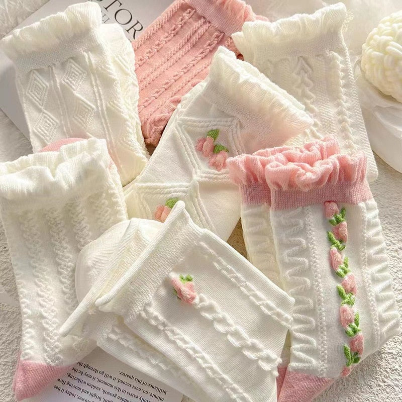 Textured Angelic Socks - angelcore, angelic, faecore, fairycore, rosebud Kawaii Babe