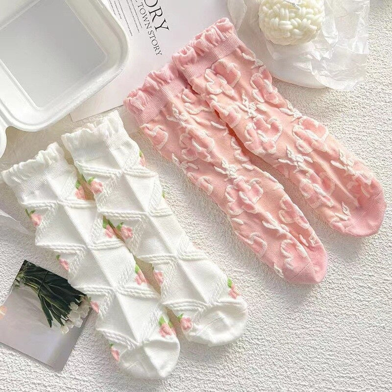 Textured Angelic Socks - angelcore, angelic, faecore, fairycore, rosebud Kawaii Babe