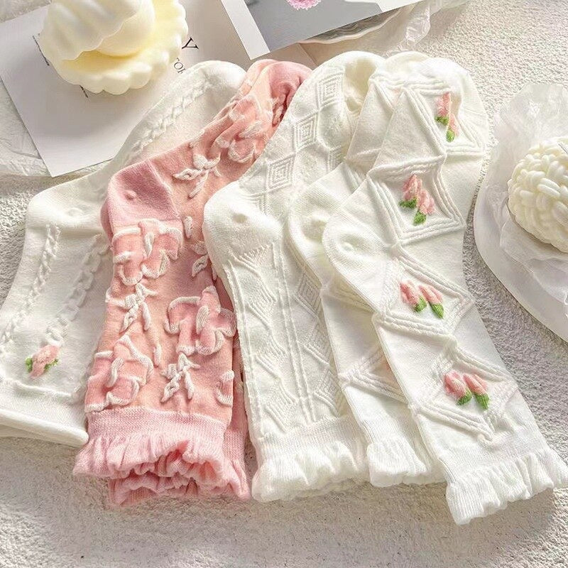 Textured Angelic Socks - angelcore, angelic, faecore, fairycore, rosebud Kawaii Babe